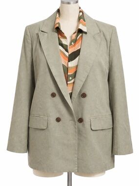 NWT Olive Green Double-Breasted Women's Linen Blazer